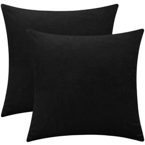 Set of 2 Black Soft Velvet Throw Pillow Covers Gothic 18" Square Pillows Zip New